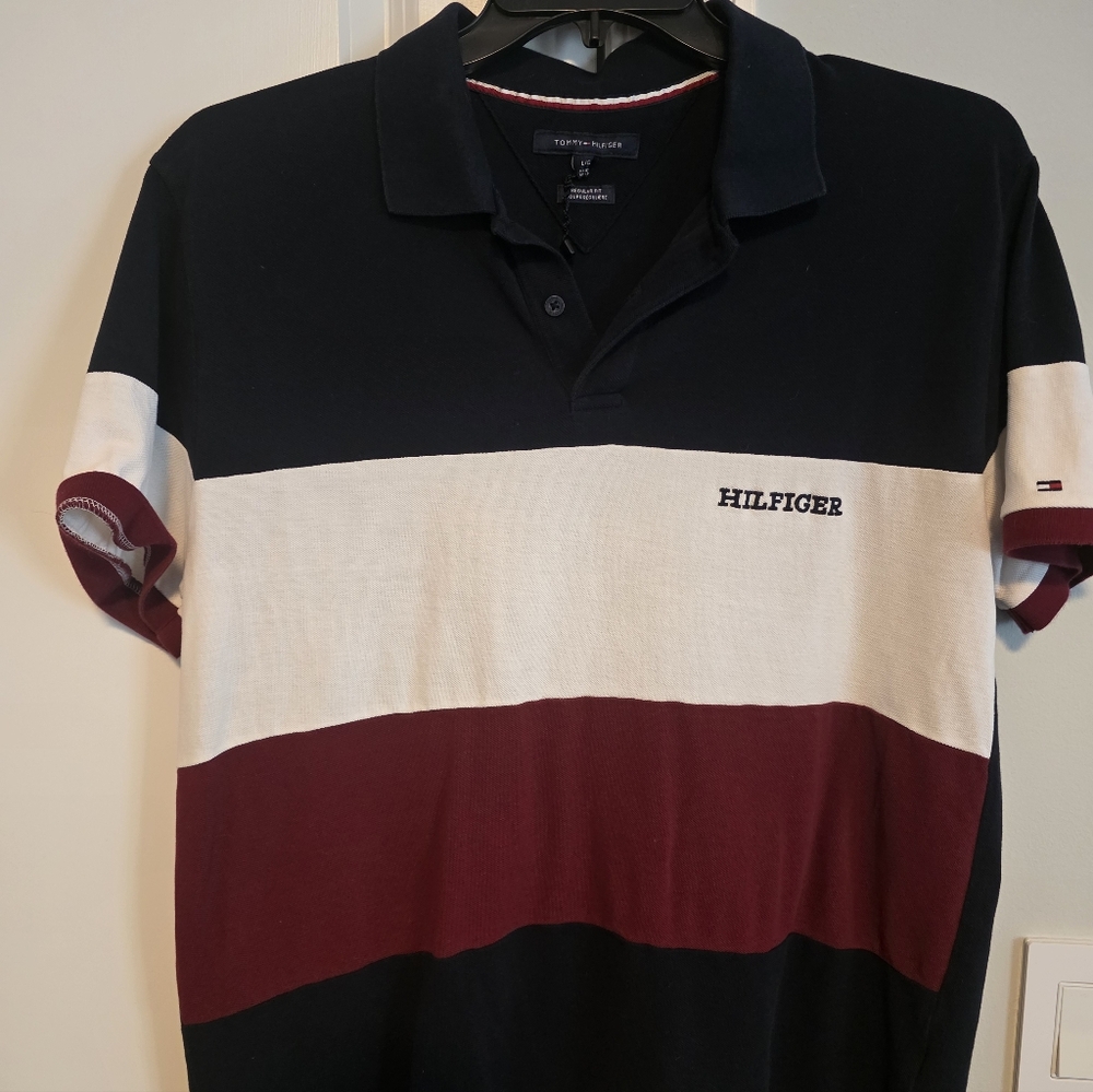 Men's Tommy Hilfiger Polo Shirt: Navy, White, Burgundy